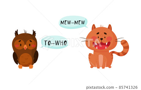 Cute owlet and kitten baby animals making sounds set cartoon vector illustration Cute owlet and kitten baby animals making sounds set cartoon vector illustration 85741326