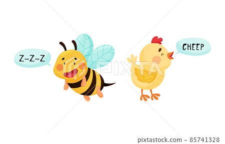 Cute bee and chicken making sounds set cartoon vector illustration Cute bee and chicken making sounds set cartoon vector illustration 85741328