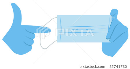 Hands in medical gloves hold a mask. Vector image. 85741780