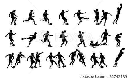 Football players in the game. Vector silhouette on isolated white background Football players in the game. Vector silhouette on isolated white background 85742189