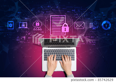 Data protection concept with person using laptop 85742629