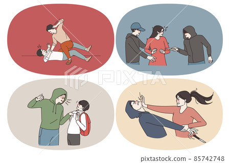 Self defence and criminals concept. Self defence and criminals concept. 85742748