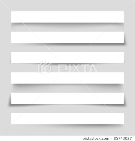 Set of white blank paper scraps with shadows. Page dividers on gray background. Realistic 85743027