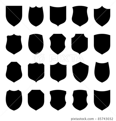 Set of various vintage shield icons. Black heraldic shields. Protection and security symbol, label 85743032