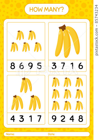 How many counting game with banana worksheet for preschool kids, kids activity sheet, printable worksheet How many counting game with banana worksheet for preschool kids, kids activity sheet, printable worksheet 85743234