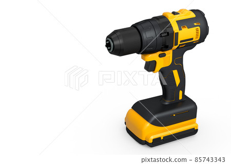 Cordless drill or yellow screwdriver isolated on white background 85743343
