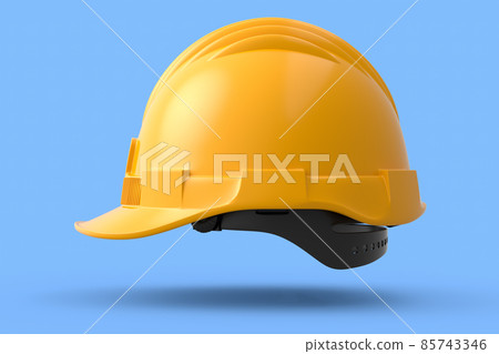 Yellow safety helmet or hard cap isolated on blue background Yellow safety helmet or hard cap isolated on blue background 85743346