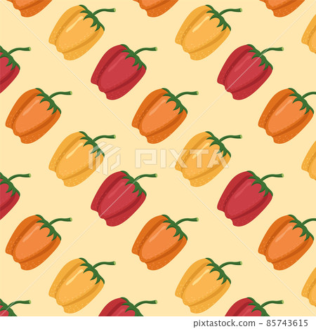 Vegetables seamless pattern. Vector healthy, diet, organic food set for your design. Illustration with bell pepper for textile in a flat style. Vector illustration Vegetables seamless pattern. Vector healthy, diet, organic food set for your design. Illustration with bell pepper for textile in a flat style. Vector illustration 85743615