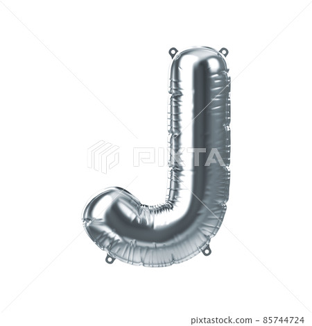 3D Render of silver inflatable foil balloon letter I. Party decoration element. Gray character isolated on white background. New year celebration postcard part. Graphic element sign for web design 85744724