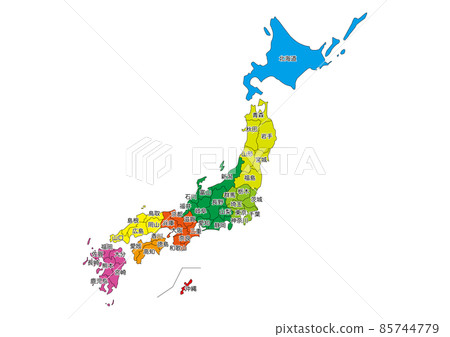 Japanese map color version (with prefecture - Stock