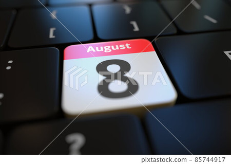 August 8 date on a keyboard key, 3d rendering 85744917