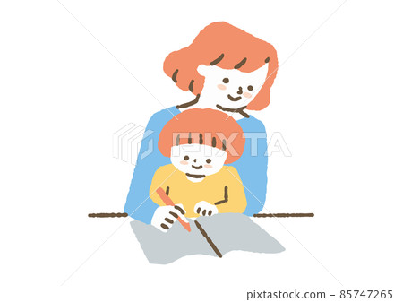 媽媽 _ 在他的腿上畫一個孩子 85747265