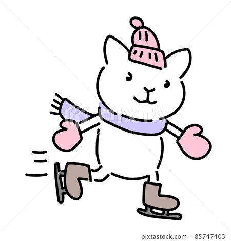 一隻可愛的貓滑冰的插圖 85747403
