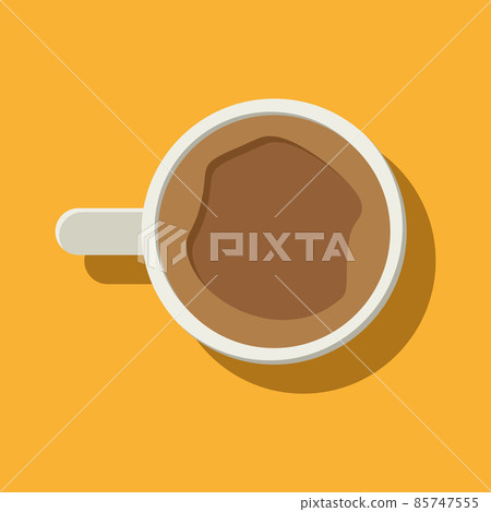 Vector cup of hot coffee on yellow background 85747555