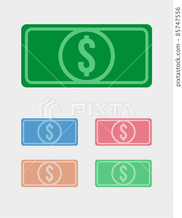 Vector icons of five american dollar banknotes 85747556
