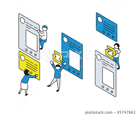 Set of people who press SNS buttons 1 Isometric 85747661