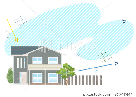 Image vector illustration of a detached house with a modern gable roof and an insulated outer skin with a geometric pattern Image vector illustration of a detached house with a modern gable roof and an insulated outer skin with a geometric pattern 85748444