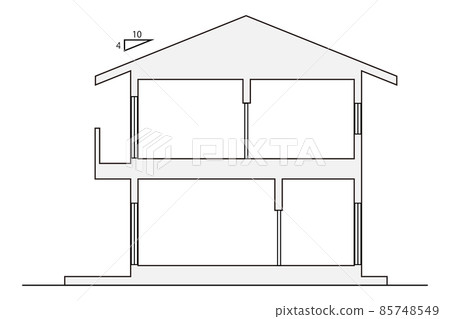 Elevation cross section of Japanese detached house Vector illustration of integument 85748549