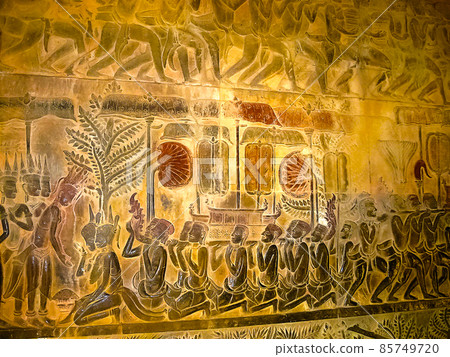 The detail of stone carvings in Angkor Wat, Cambodia. 85749720