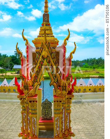 Buddhist pagoda, part of temple complex Wat Plai Laem on Samui island. Thailand Buddhist pagoda, part of temple complex Wat Plai Laem on Samui island. Thailand 85750106