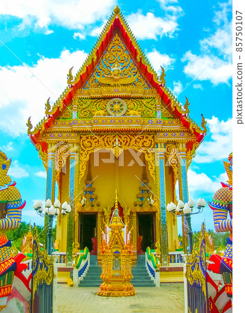 Buddhist pagoda, part of temple complex Wat Plai Laem on Samui island. Thailand 85750107