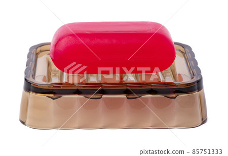 Soap bar on soap dish isolated on white Soap bar on soap dish isolated on white 85751333