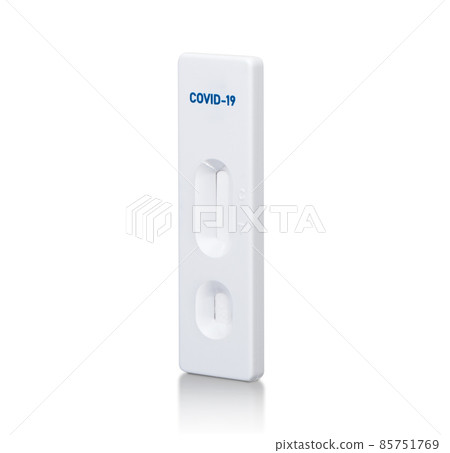 Rapid antigen test cassette for Covid-19 isolate , quick test laboratory equipment with clipping path put on background Rapid antigen test cassette for Covid-19 isolate , quick test laboratory equipment with clipping path put on background 85751769