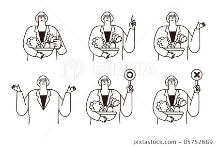 營養師戴著衛生帽和實驗室外套的矢量插圖集。 85752689