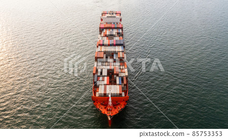 Container ship leaving the industrial seaport, Global business Import export, Company business logistic and transportation international by container cargo freight ship in the open sea. 85753353