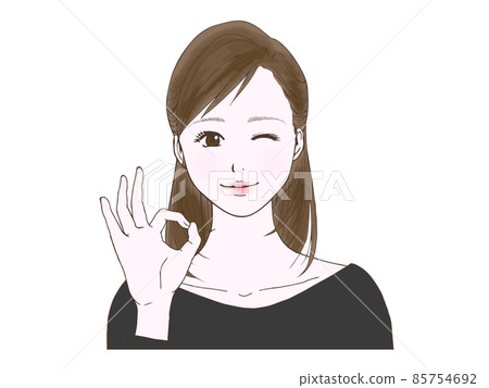 Semi-long female (wink) giving an okay sign 85754692