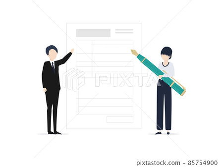 Illustration material of a woman and a salesman who perform the procedure 85754900