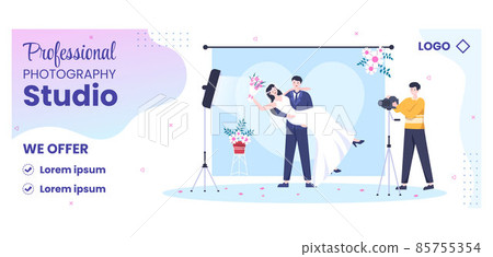Photographer with Camera and Digital Film Equipment Cover Template Flat Illustration Editable of Square Background for Social Media or Web 85755354