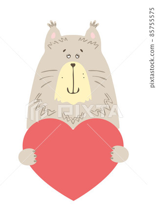 Cute cartoon cat holding a heart sign with copy space. set valentine's day greeting card banner invitation flyer brochure. cartoon hand drawn style. Little animals pets in love, declaration of love. 85755575