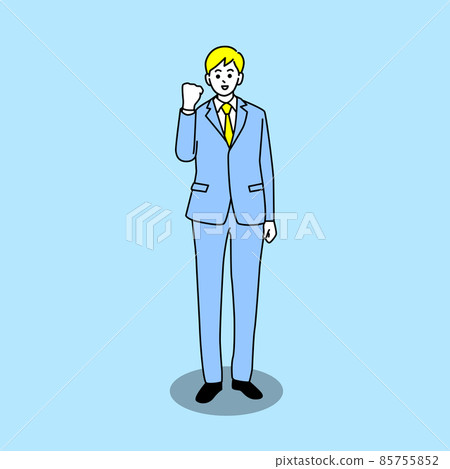 A man in a young suit doing a guts pose, full body 85755852