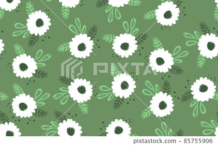 Seamless floral pattern based on traditional folk art ornaments. Colorful flowers on color background. Scandinavian style. Sweden nordic style. Vector illustration. Simple minimalistic pattern 85755906