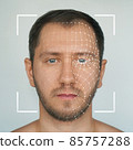Biometric face recognition. Male portrait. Future tech, face detection, scanning, secure system and id biometric. 85757288