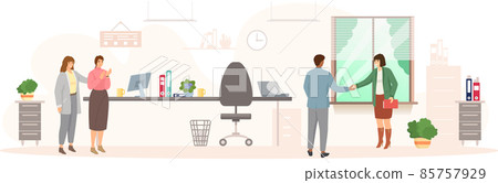 Office workers. Co-workers. Colleagues discuss project teamwork. Office staff work and communication 85757929