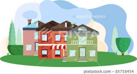 Home renovation, old house before and after repair. New and old suburban cottage. Remodel building 85758454
