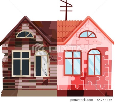 Home renovation, old house before and after repair. New and old suburban cottage. Remodel building 85758456