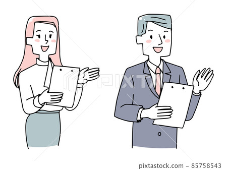 A set of men and women of businessmen who will guide you here. Warm hand-drawn person illustrations Vector on a white background A set of men and women of businessmen who will guide you here. Warm hand-drawn person illustrations Vector on a white background 85758543