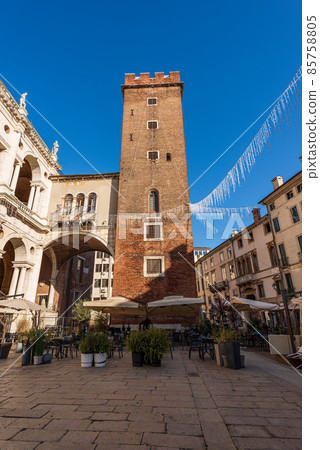 Medieval Tower and Basilica Palladiana in Vicenza Veneto Italy Medieval Tower and Basilica Palladiana in Vicenza Veneto Italy 85758805