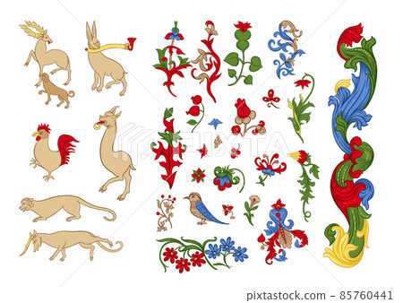 Floral vintage Medieval illuminati manuscript inspiration. 85760441