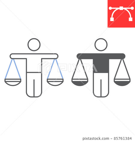 Human rights law line and glyph icon, freedom and tolerance, person holding scale vector icon, vector graphics, editable stroke outline sign, eps 10. Human rights law line and glyph icon, freedom and tolerance, person holding scale vector icon, vector graphics, editable stroke outline sign, eps 10. 85761384