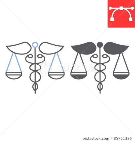 Health law line and glyph icon, medicine and justice, caduceus scale vector icon, vector graphics, editable stroke outline sign, eps 10. Health law line and glyph icon, medicine and justice, caduceus scale vector icon, vector graphics, editable stroke outline sign, eps 10. 85761386
