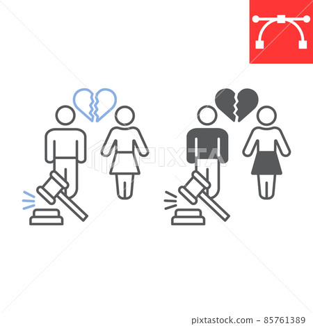 Divorce law line and glyph icon, separation and justice, family divorce vector icon, vector graphics, editable stroke outline sign, eps 10. Divorce law line and glyph icon, separation and justice, family divorce vector icon, vector graphics, editable stroke outline sign, eps 10. 85761389