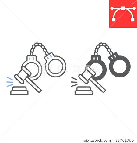 Criminal law line and glyph icon, prison and justice, handcuffs vector icon, vector graphics, editable stroke outline sign, eps 10. Criminal law line and glyph icon, prison and justice, handcuffs vector icon, vector graphics, editable stroke outline sign, eps 10. 85761390