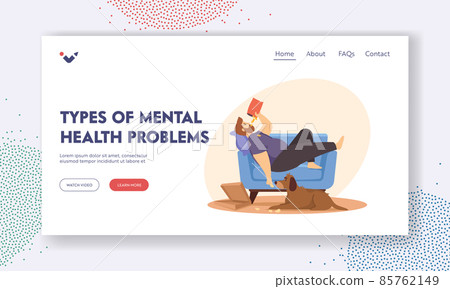 Types of Mental Health Problems Landing Page Template. Physical Inactivity, Passive Lifestyle, Bad Habit. Sedentary Life 85762149