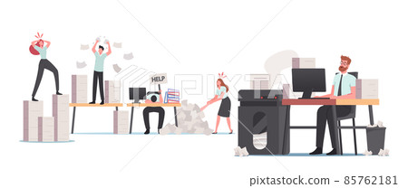 Stressed Office People in Paper Garbage, Busy Employees Characters Deadline Rush, Burnout. Clerks at Documentation Piles Stressed Office People in Paper Garbage, Busy Employees Characters Deadline Rush, Burnout. Clerks at Documentation Piles 85762181