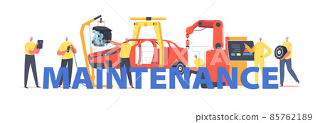 Maintenance Concept. Workers Characters on Car Production Line on Plant, Manufacture Factory, Automobile Engineering Maintenance Concept. Workers Characters on Car Production Line on Plant, Manufacture Factory, Automobile Engineering 85762189