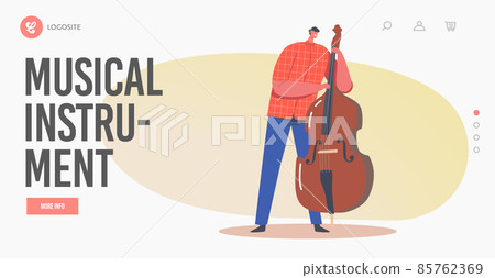Musical Instrument Landing Page Template. Artist Character Playing Contrabass. Music Jazz Band Entertainment Concert 85762369